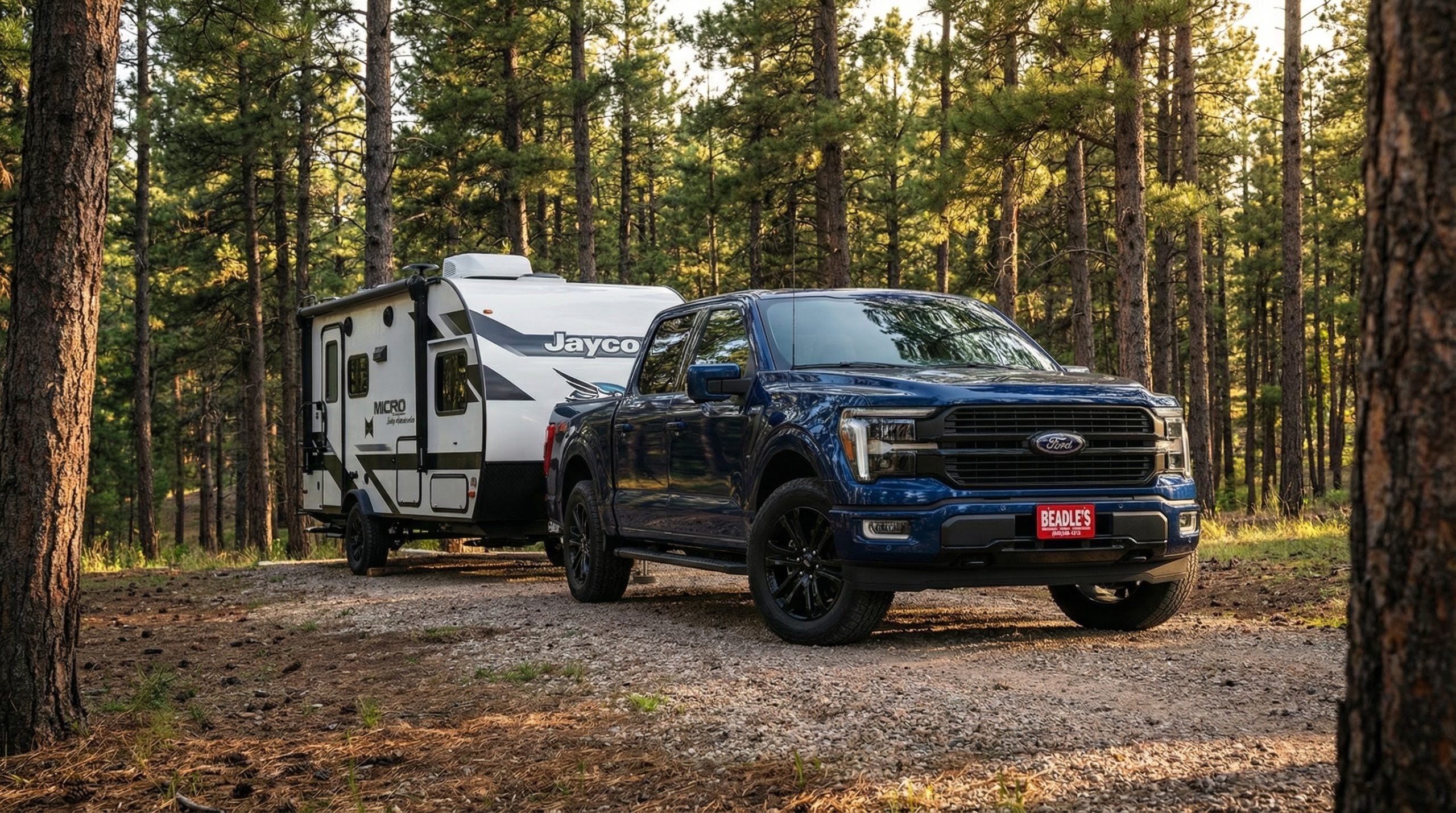 2026 Ford F-150 towing a camping trailer in South Dakota