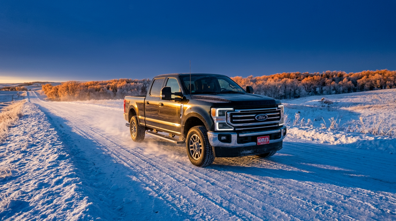 2027 Ford F-250 4x4 on a snowy South Dakota county road