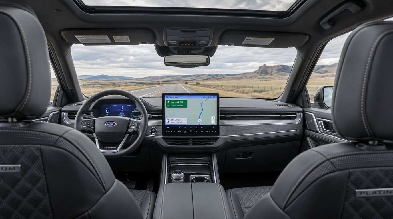 2027 Ford Explorer Platinum interior with the 13.2-inch touchscreen and 12.3-inch cluster, Beadle Ford Bowdle SD