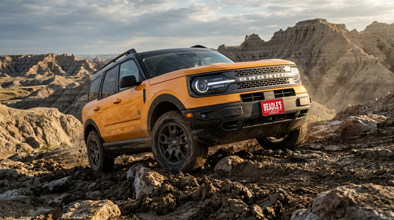 2026 Ford Bronco Sport on South Dakota terrain compared to Subaru Crosstrek and Jeep Compass