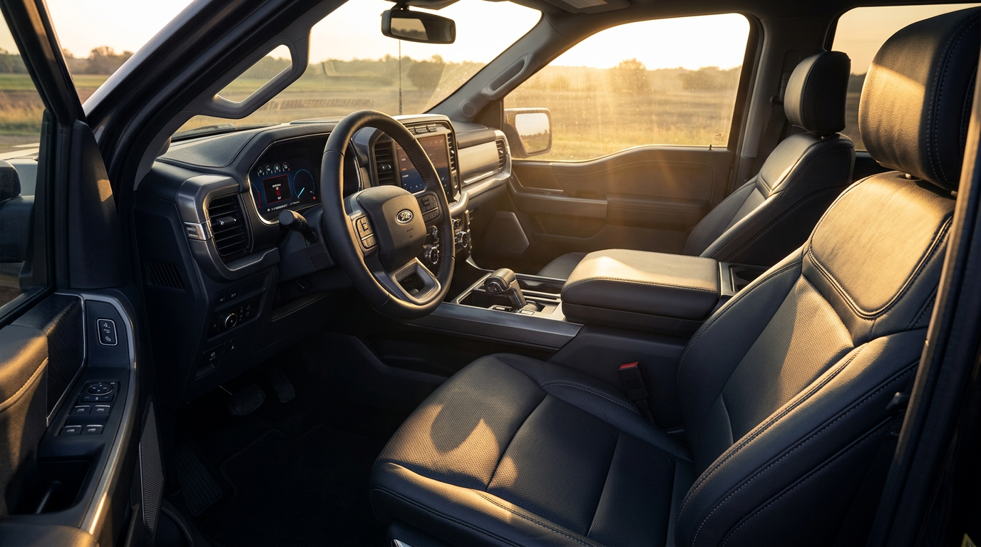 2027 Ford F-250 Lariat interior with the 12-inch touchscreen