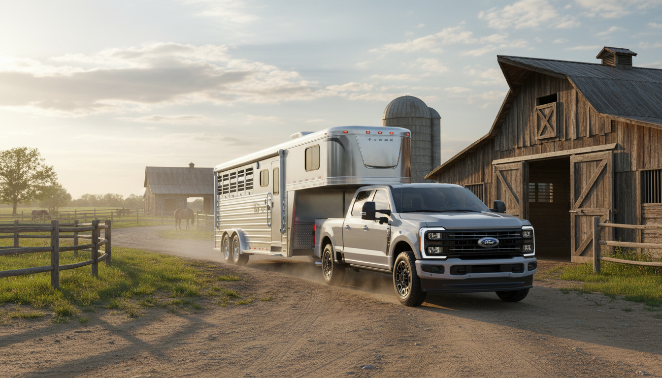 2026 Ford F-250 backing up a horse trailer with Pro Trailer Backup Assist
