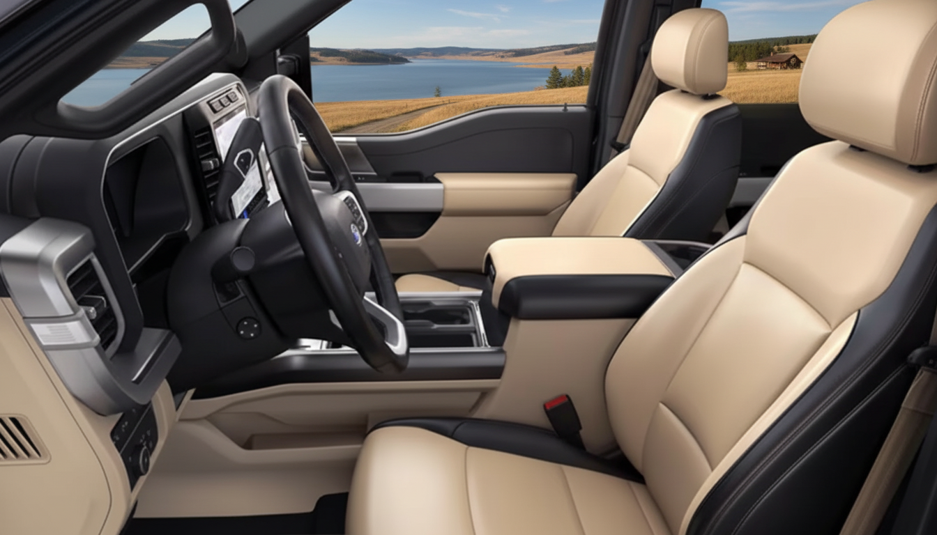 Leather seating and 12-inch screen in the 2026 Ford F-250 Lariat