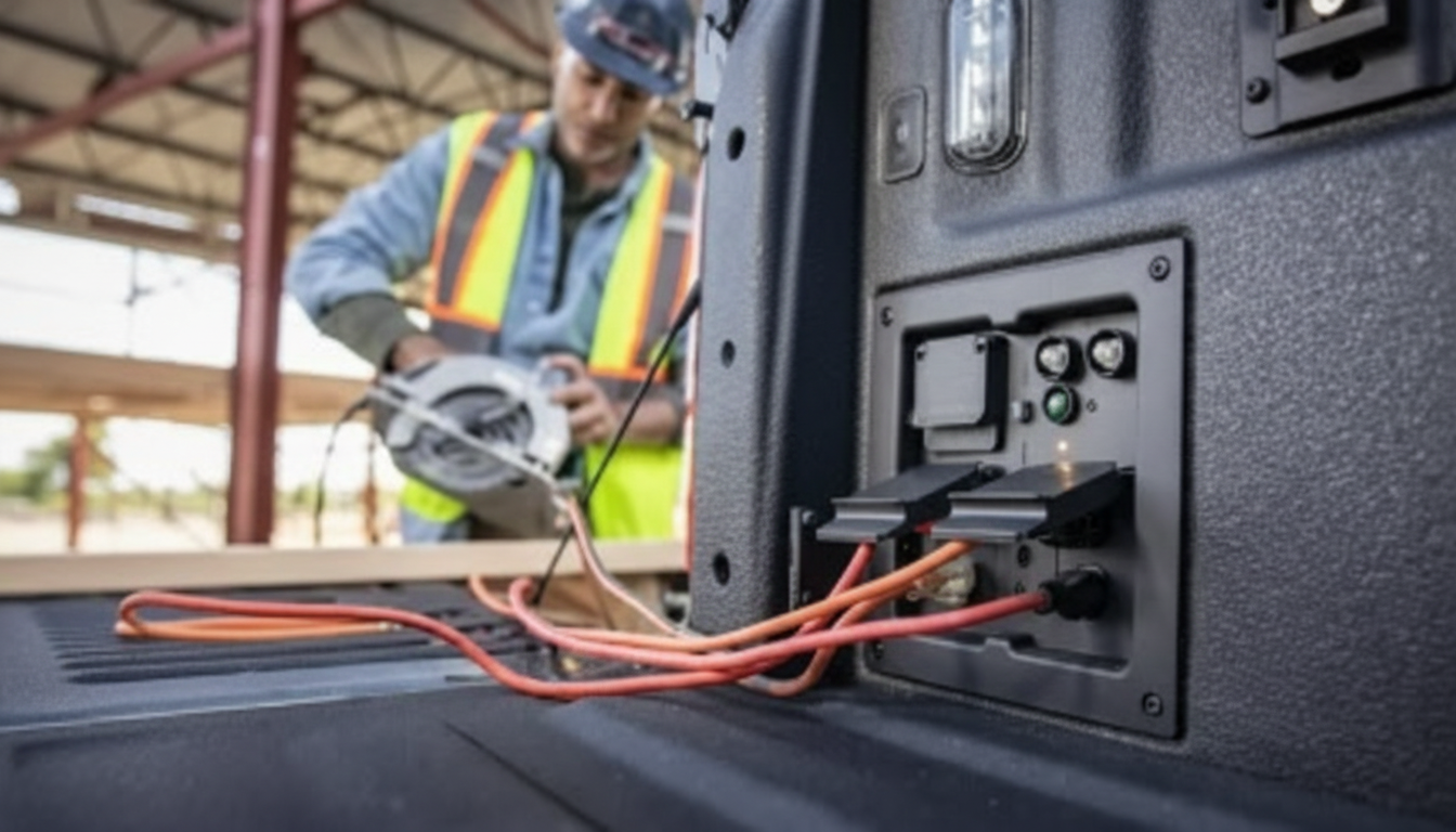 Pro Power Onboard outlets powering tools from a 2026 Ford F-250