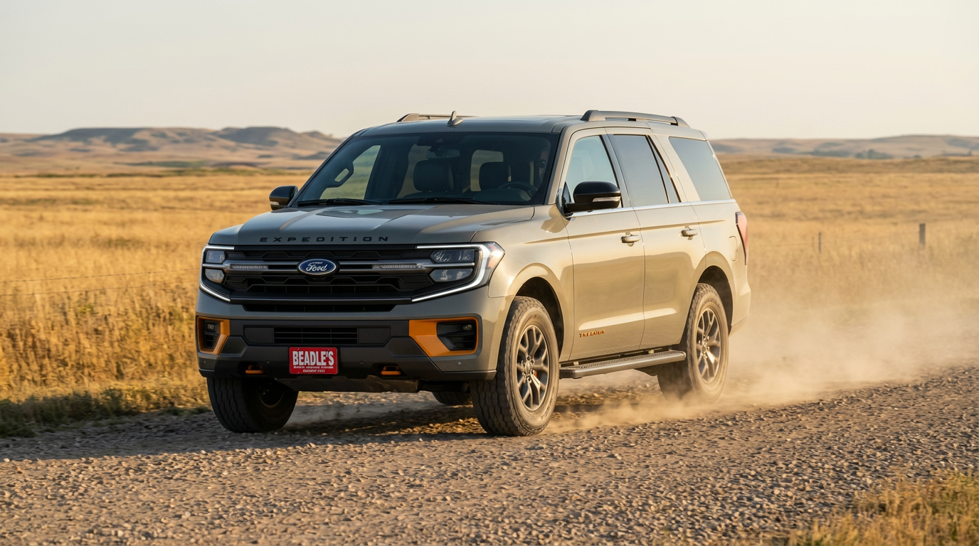 2027 Ford Expedition Tremor in Marsh Gray on a South Dakota gravel road
