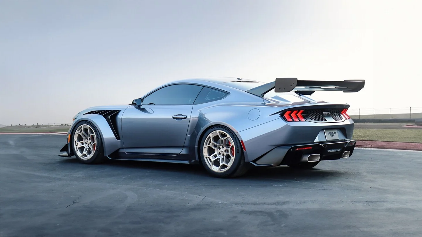 The 2025 Ford Mustang on an asphalt road