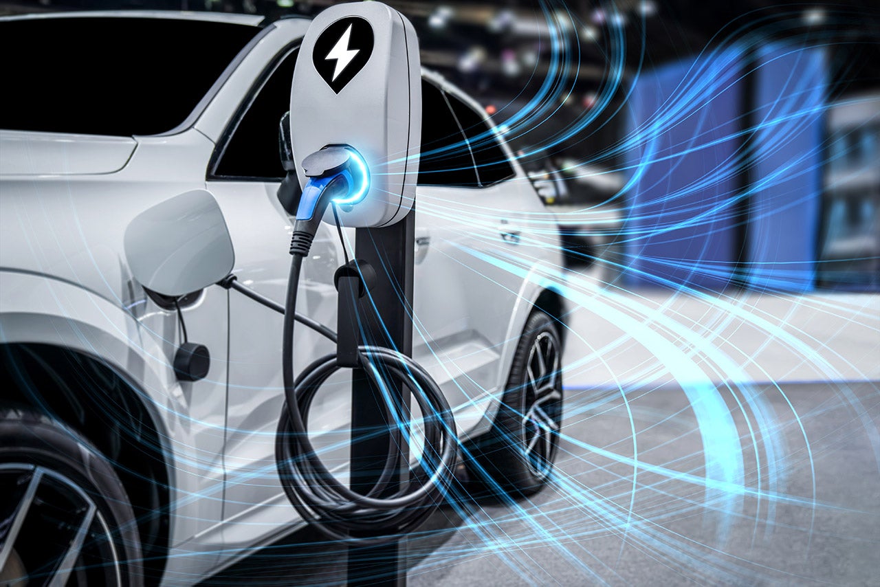 EV charging station for electric car in concept of green energy and eco power
