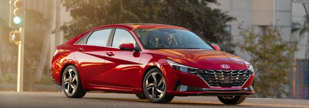 Red 2022 Hyundai Elantra on a City Street