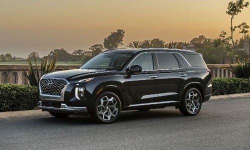 Black 2021 Hyundai Palisade in front of sunset