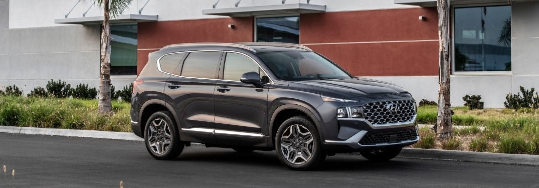 Gray 2022 Hyundai Santa Fe Side Exterior on a City Street