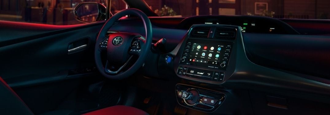 2021 Toyota Prius Front Seat Interior with Android Auto on the Touchscreen Display