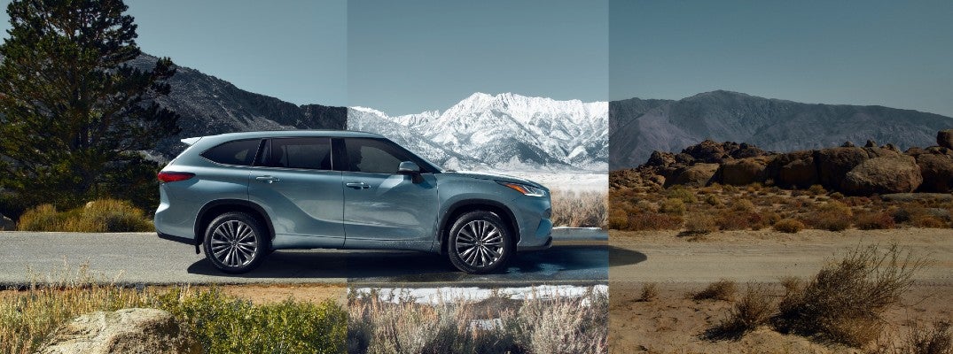 Blue 2020 Toyota Highlander on road