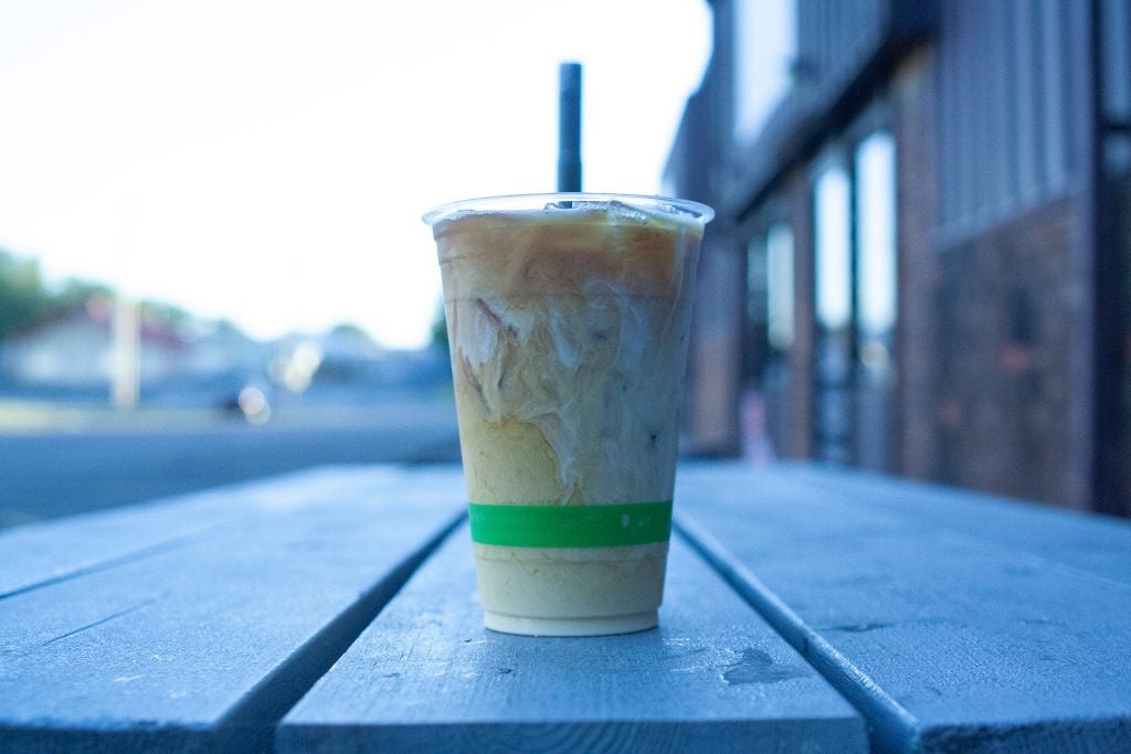 A delicious iced coffee with milk.