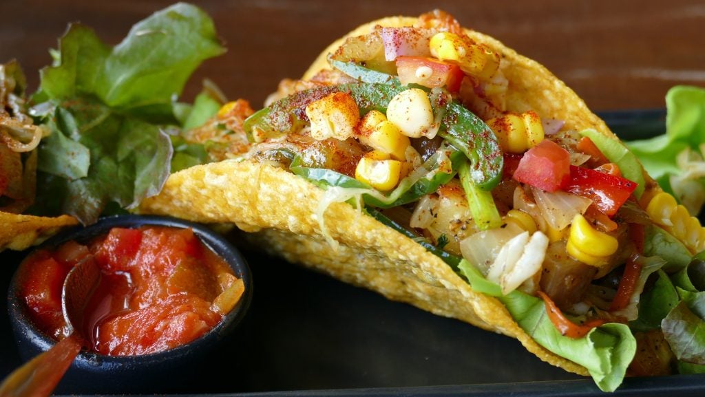 Tacos on display.