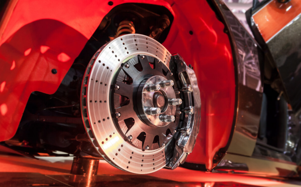 Exposed car brakes.