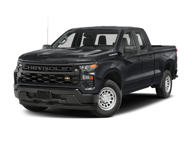 A black Chevrolet truck in a white background