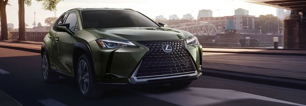 Green 2022 Lexus UX Front Exterior Driving Under a Bridge
