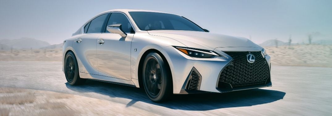 Silver 2021 Lexus IS on a Desert Road
