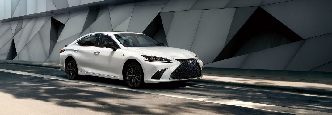 White 2021 Lexus ES Black Line Special Edition on a City Street