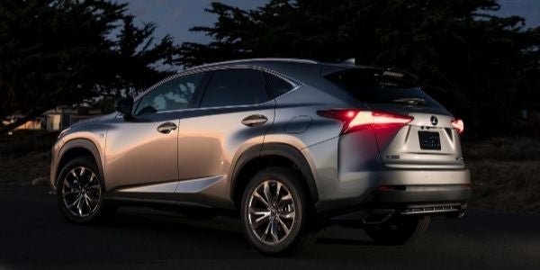 Silver 2021 Lexus NX Rear Exterior at Dusk