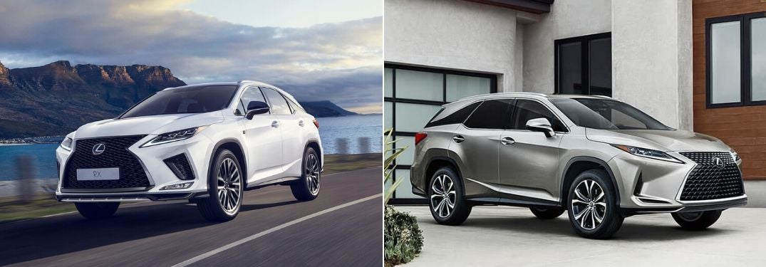 White 2020 Lexus RX 350 F Sport on a Coast Road vs Silver 2020 Lexus RX 350L in a Driveway