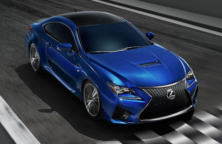 Blue 2019 Lexus RC F on a Track