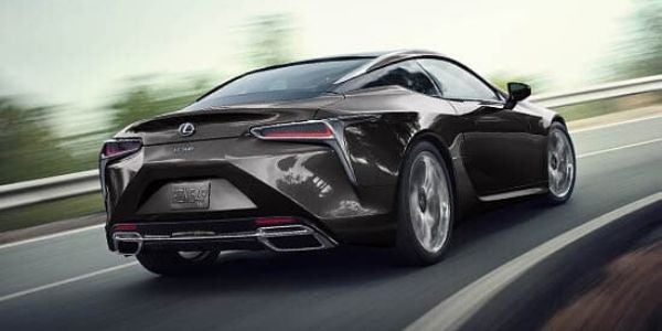 Brown 2020 Lexus LC Rear Exterior on a Track