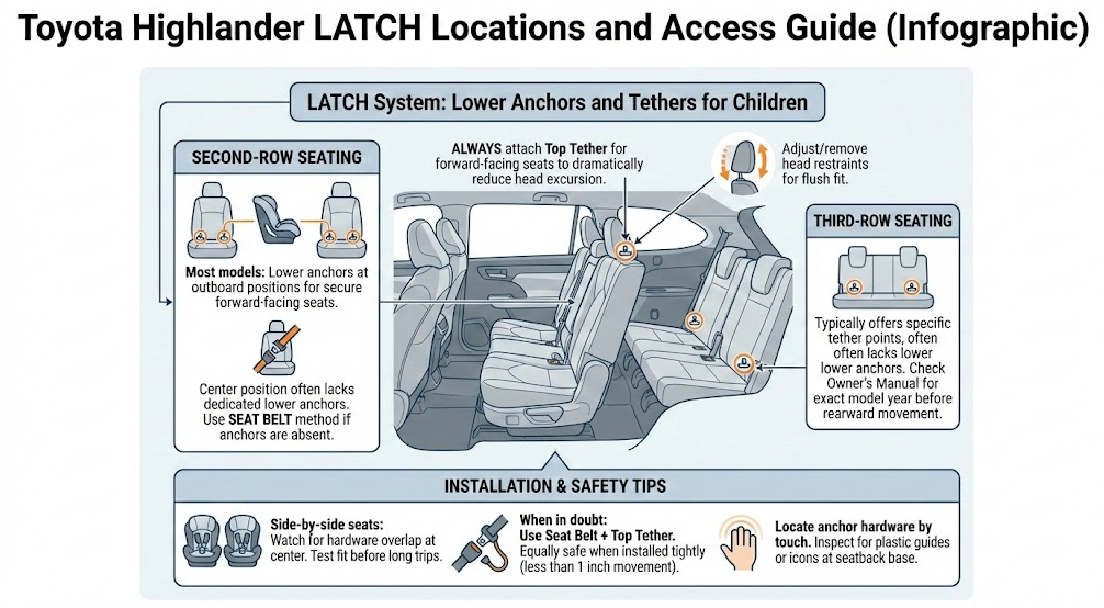Toyota Highlander LATCH locations and car seat access guide for family seating