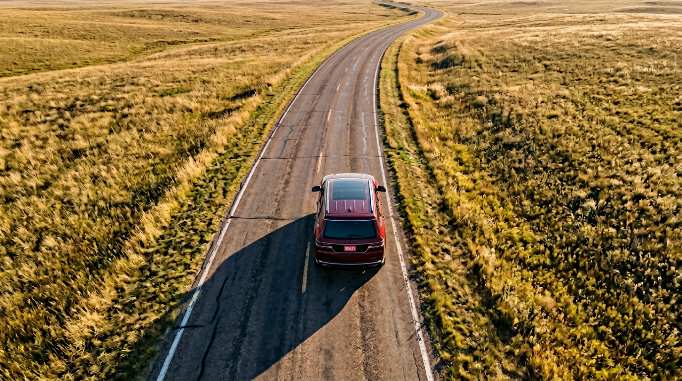 2026 Jeep Grand Wagoneer L aerial prairie highway Bowdle