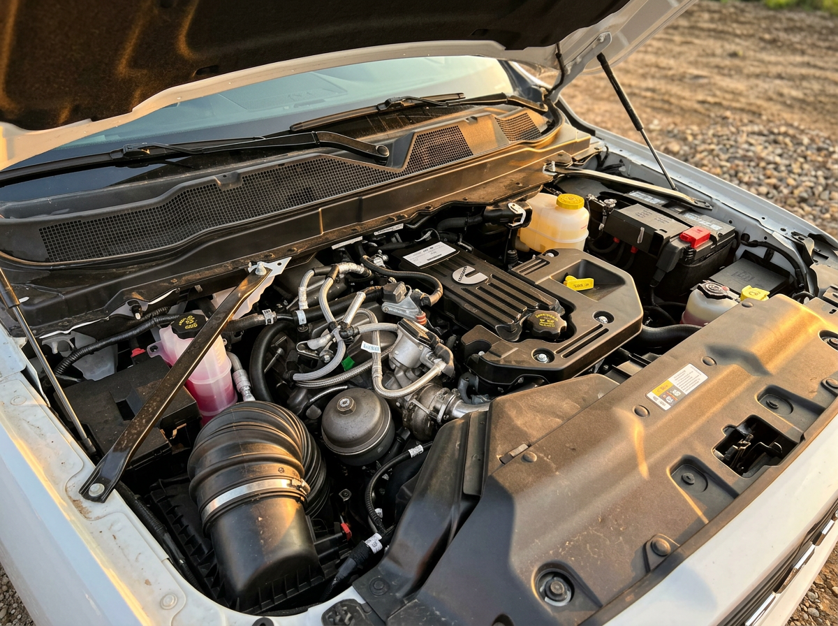 2026 Ram 2500 engine bay showing Cummins and HEMI options