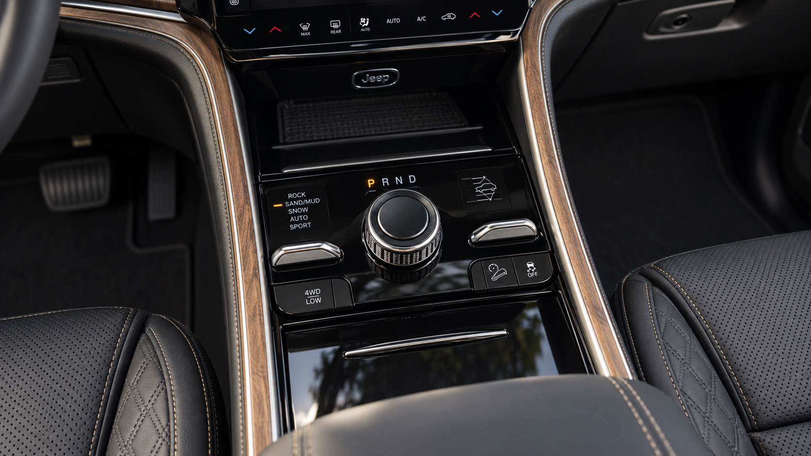 2026 Jeep Grand Cherokee Selec-Terrain 4x4 drive-mode controls, at Beadle's Chrysler Center