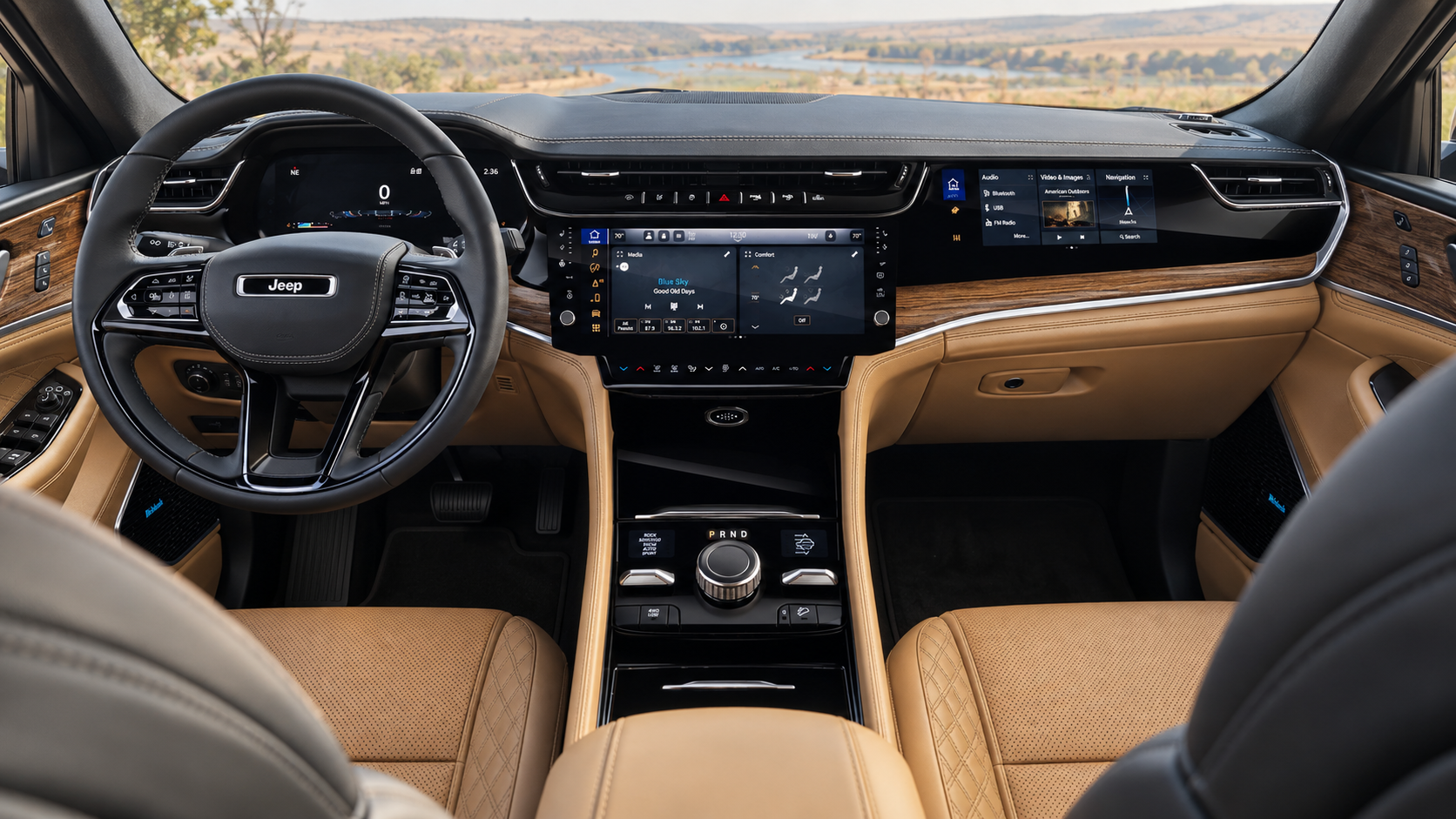 2026 Jeep Grand Cherokee dashboard and Uconnect touchscreen, at Beadle's Chrysler Center