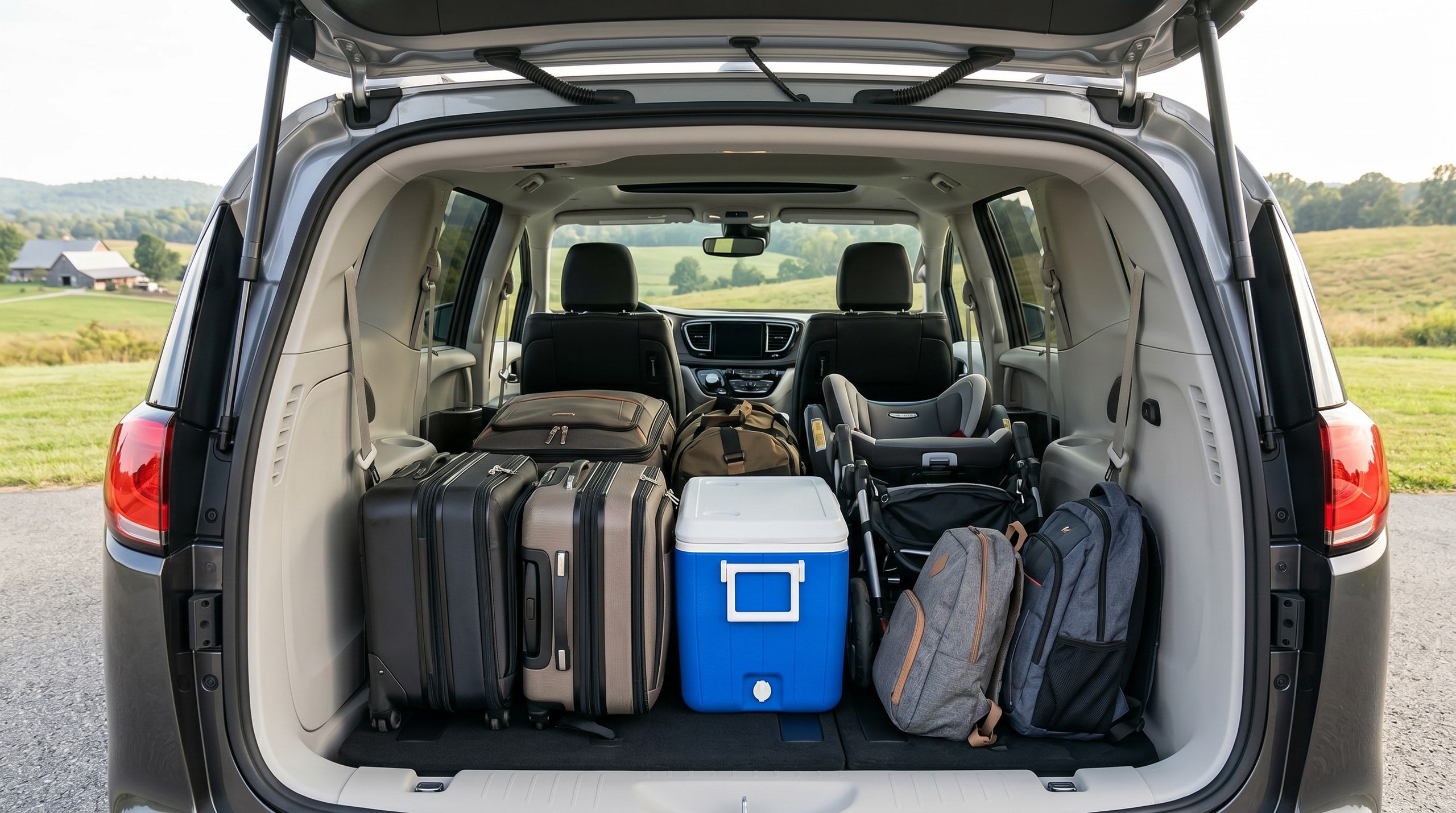 2027 Chrysler Pacifica cargo area loaded for a road trip