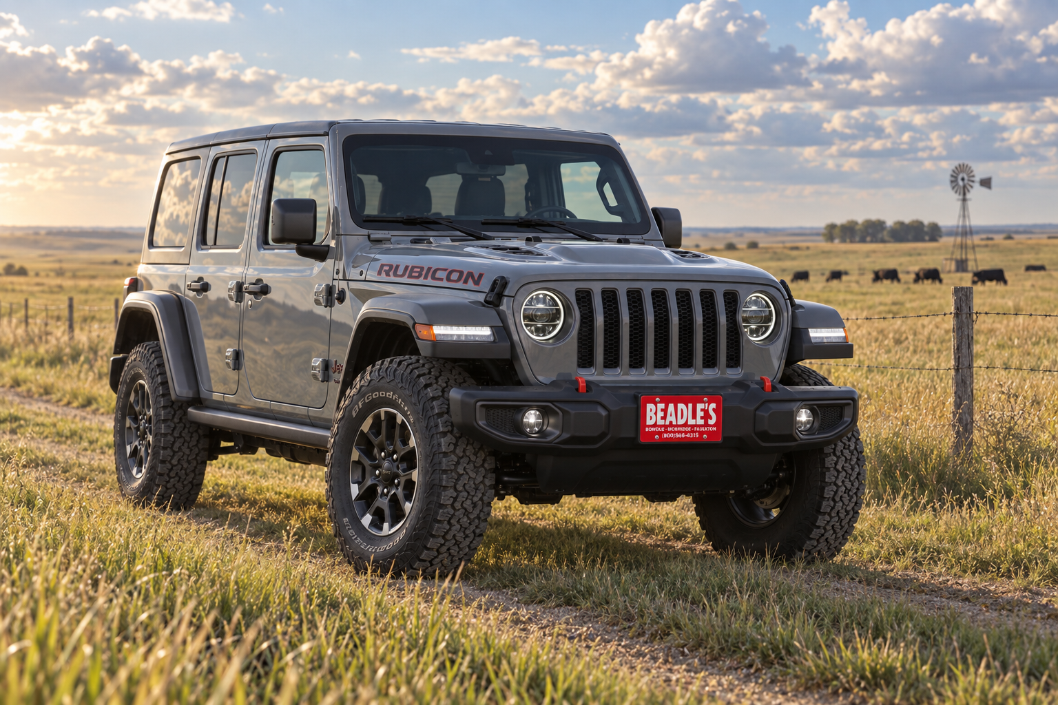 Anvil 2027 Jeep Wrangler Rubicon on a pasture two-track in central South Dakota, at Beadle's Chrysler Center