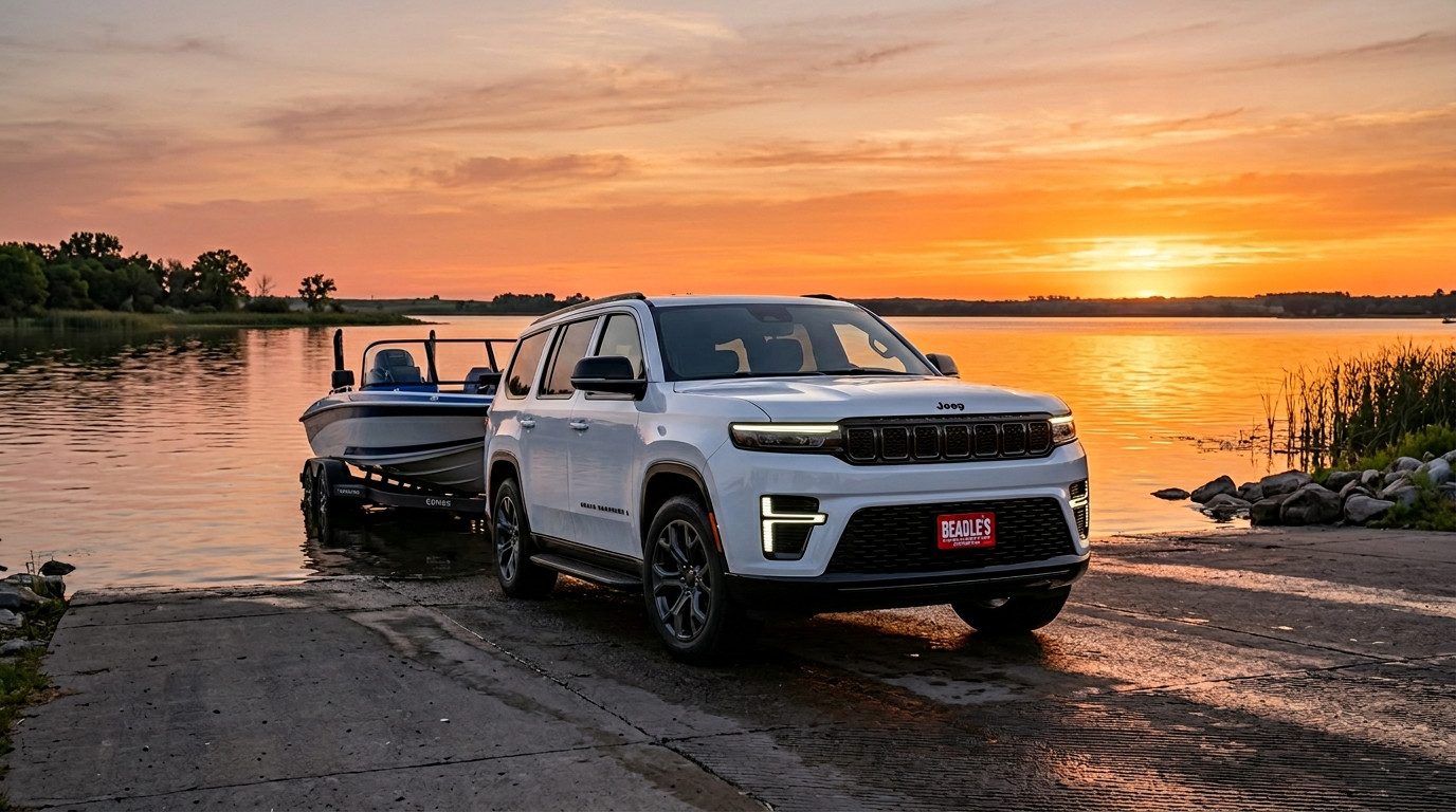 2026 Jeep Grand Wagoneer L towing boat Lake Oahe Bowdle