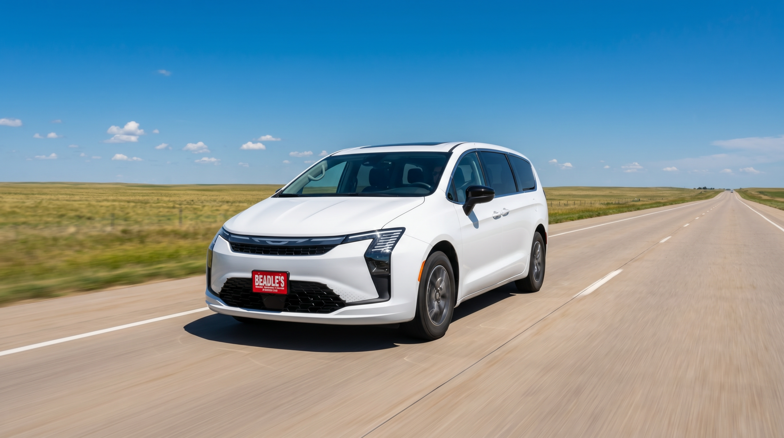 2027 Chrysler Pacifica on an open South Dakota highway