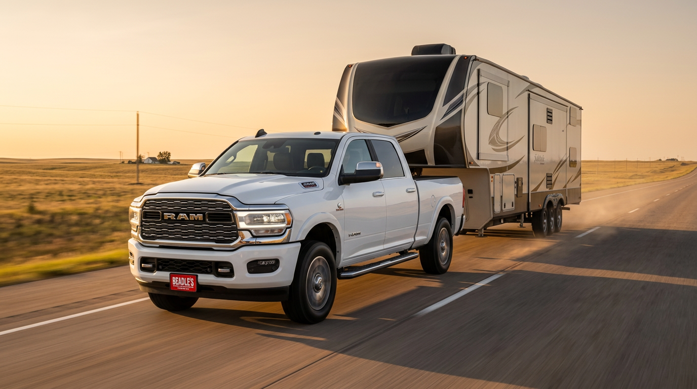 2026 Ram 2500 towing a fifth-wheel trailer