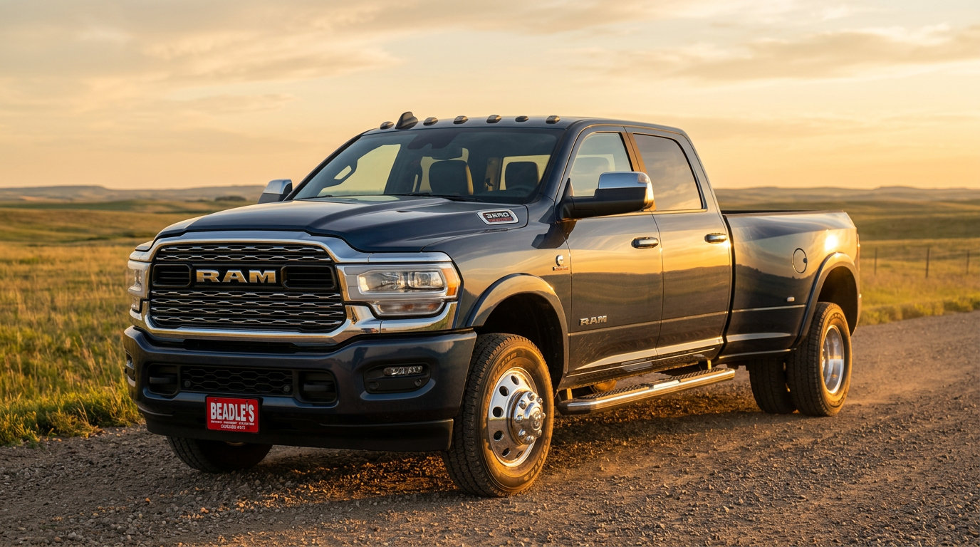2026 Ram 3500 dually front view South Dakota gravel road