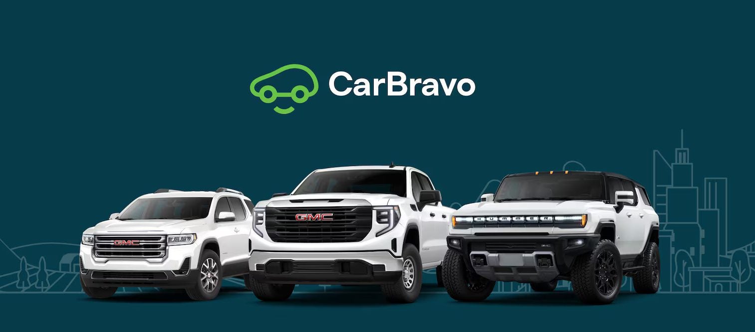 CarBravo banner above three GMC models