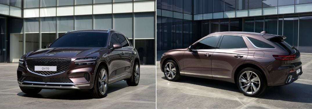 Dark Color 2022 Genesis GV70 Front and Rear Exterior