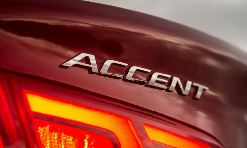 Closeup of rear badge on 2021 Hyundai Accent