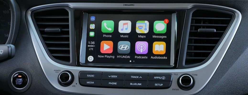 Close up of infotainment screen in 2021 Hyundai Accent