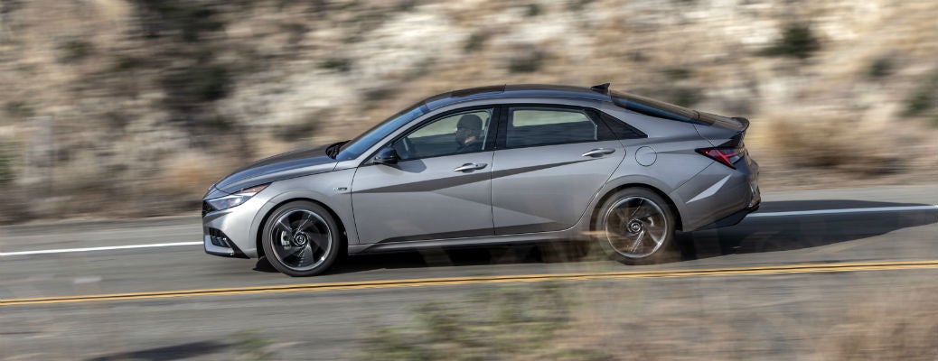 Gray 2021 Hyundai Elantra driving