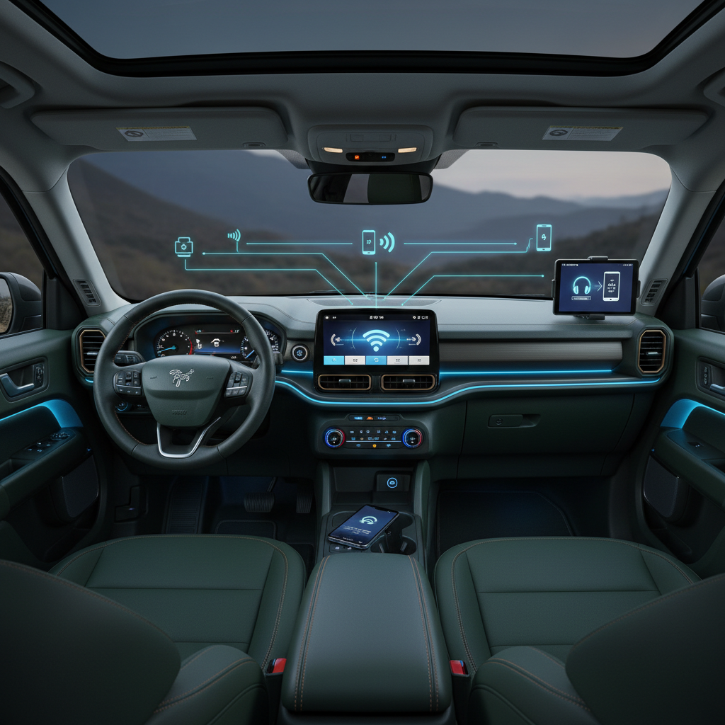 A smartphone seamlessly connecting to the Bronco Sport via Wireless Apple CarPlay.