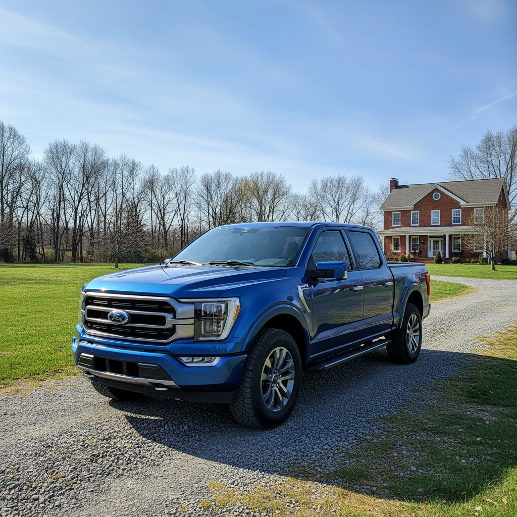 A Ford F-150 driving through a spring rain in Ohio
