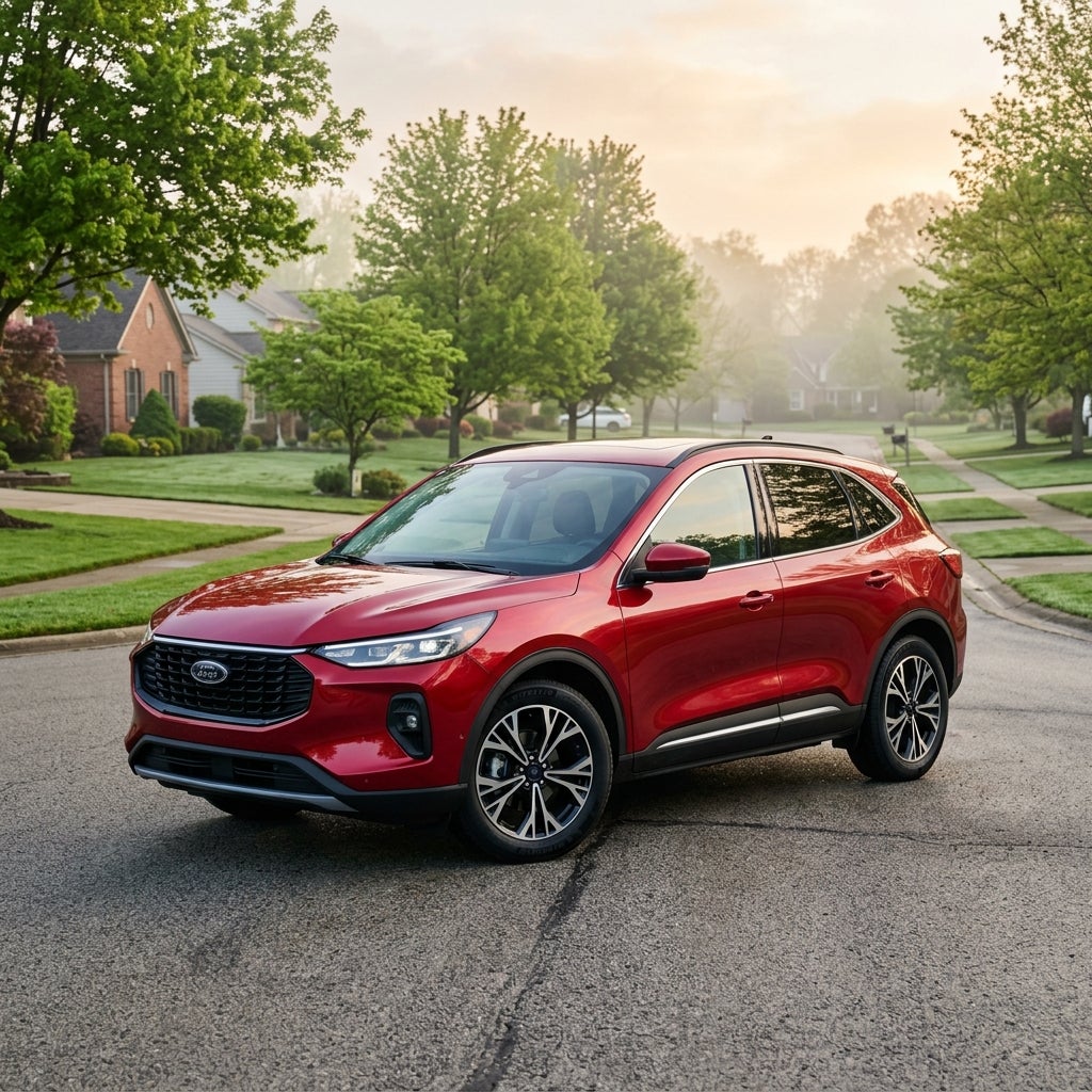 A sleek 2026 Ford Escape parked in a modern suburban driveway during a bright spring morning.