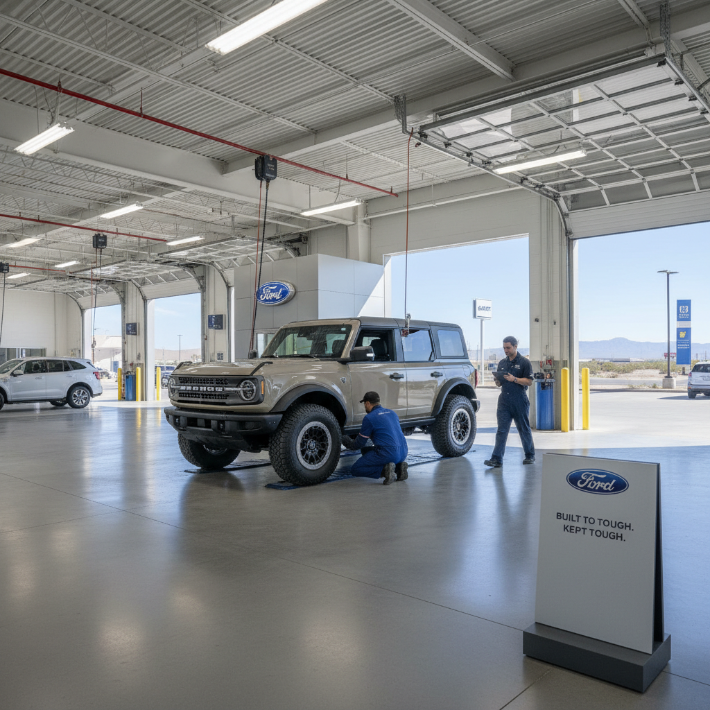 Certified Ford technician working on a Bronco.