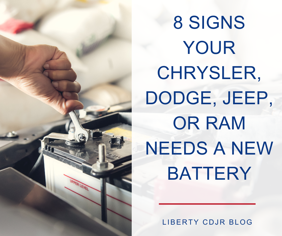 A photo of a car battery being repaired and the text: Does Your CDJR Vehicle Need a New Car Battery?