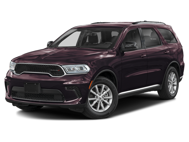 A dark purple, full-size SUV (Dodge Durango) angled towards the left.