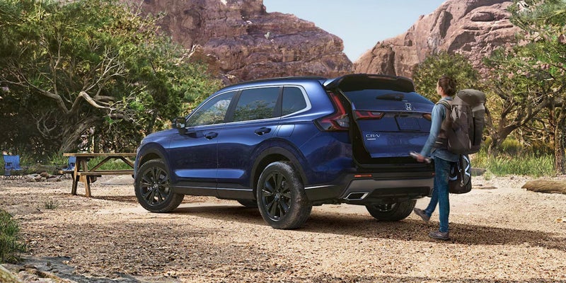 A photo of a blue 2025 Honda CR-V parked in a natural area
